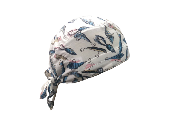 Scrub Cap White Fishes Pattern