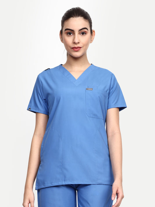 FEBRIS iScrubs Women's 5 - Pocket Scrub Top (Ceil Blue)