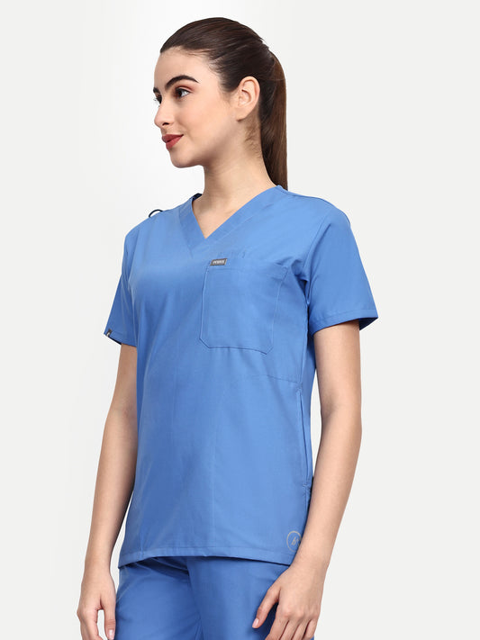 FEBRIS iScrubs Women's 5 - Pocket Scrub Top (Ceil Blue)